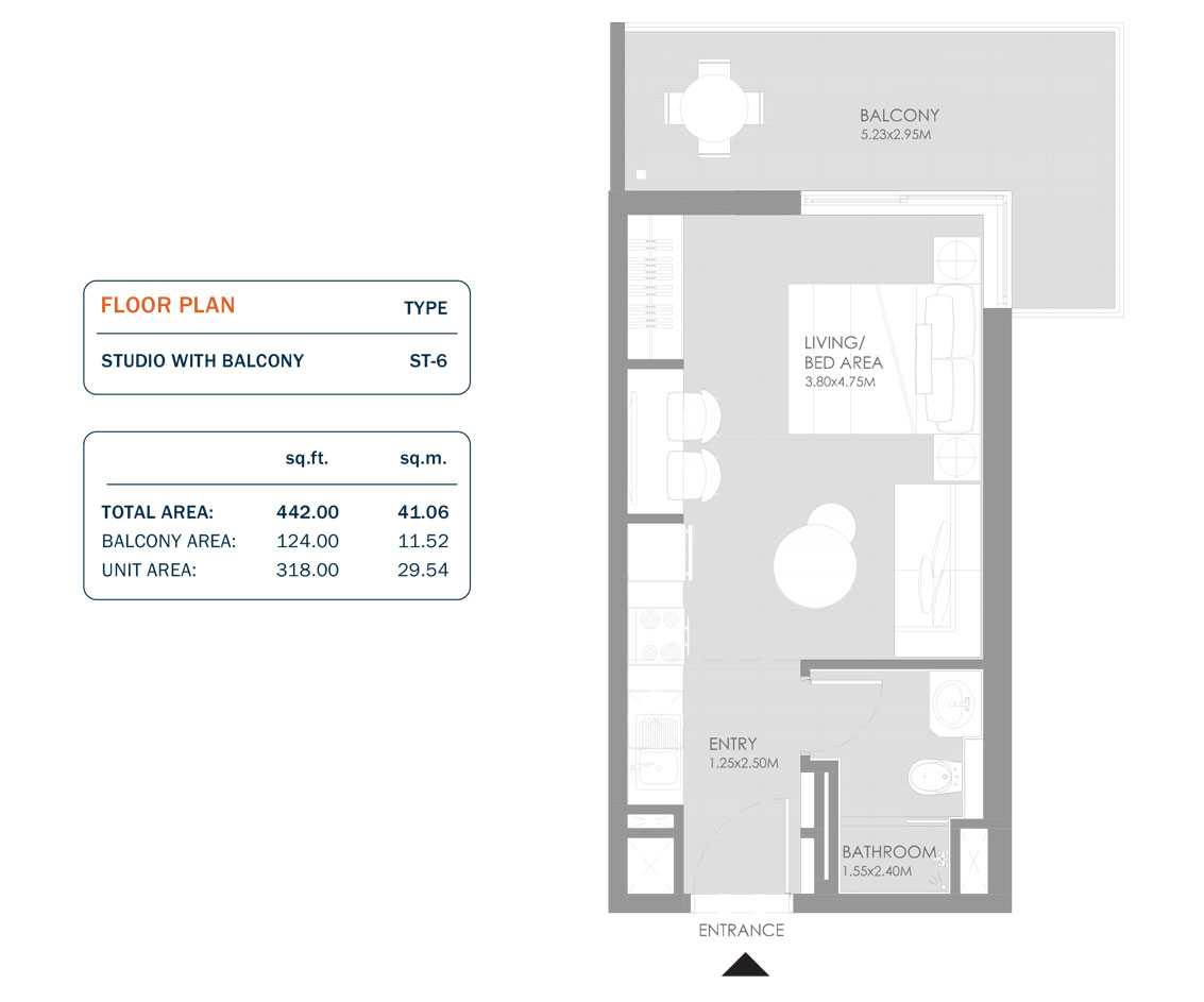 Studio, Size 442.00 Sq.ft